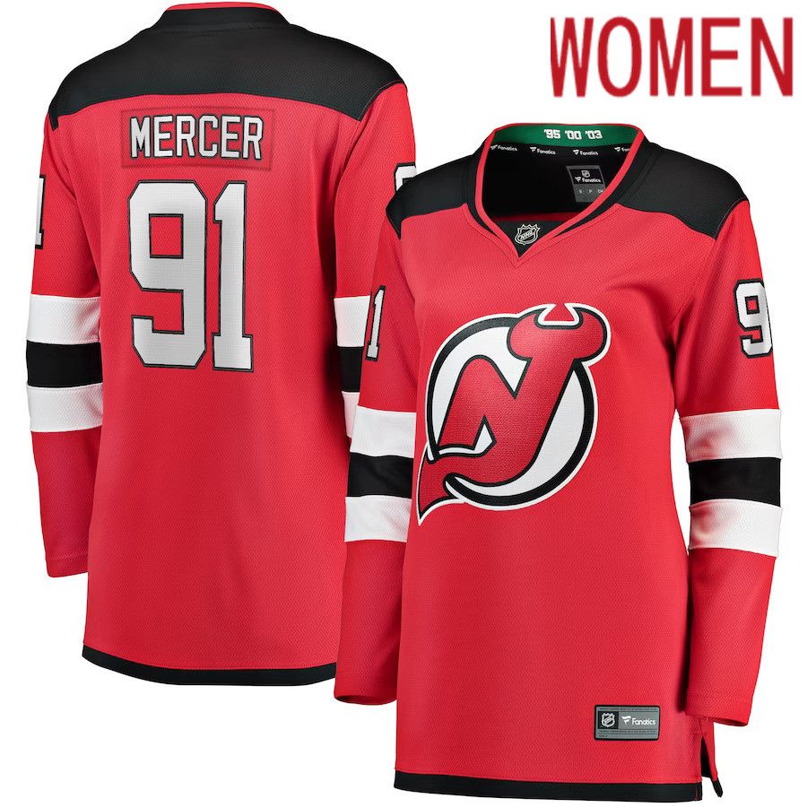 Women New Jersey Devils #91 Dawson Mercer Fanatics Branded Red Home Breakaway NHL Jersey->women nhl jersey->Women Jersey